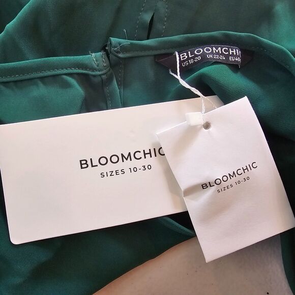 Bloomchic Bodysuit Women's 2X Green Short Sleeve V-Neck Back Cut Out NWT - Picture 3 of 10